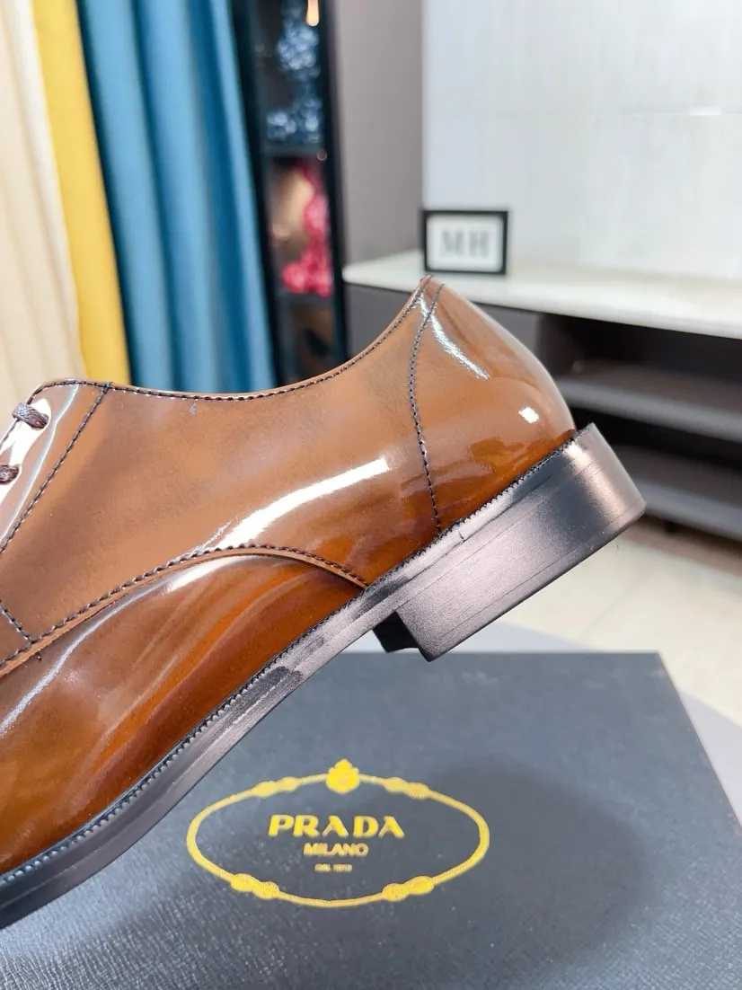 Men's shoes 💰560🌹🌹[Prada leather shoes] Top purchasing agency Original imported Italian custom-made cowhide leather surface, ➕Fully imported water-dyed breathable cowhide lining, original factory special molded sole, super comfortable, size: 38-44